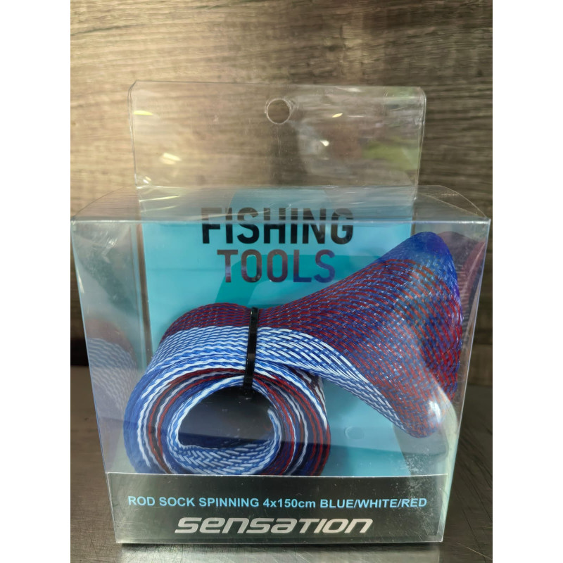 Spinning Rod Sock 4x150cm Blue/White/Red (Sensation) – Durable Fishing Rod Protection