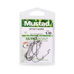Mustad Offset Worm Hook – Strong, Sharp & Perfect for Soft Plastics